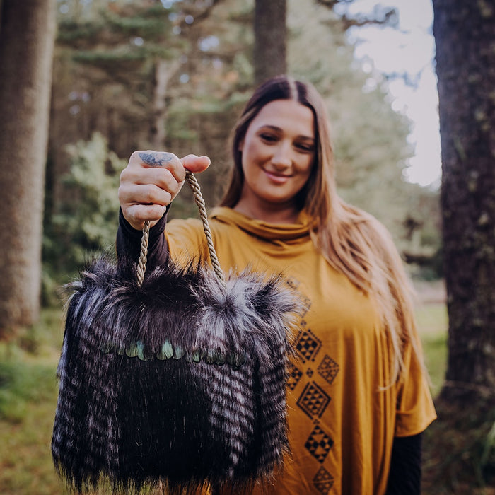 Black Ruru Faux Fur Bag