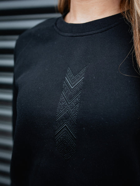 Embroidered Taniko Hou Crew - Black