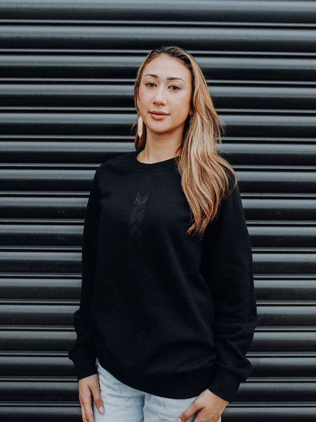 Embroidered Taniko Hou Crew - Black