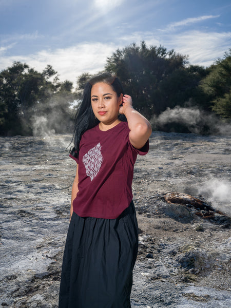 Taimana Print Tee - Burgundy
