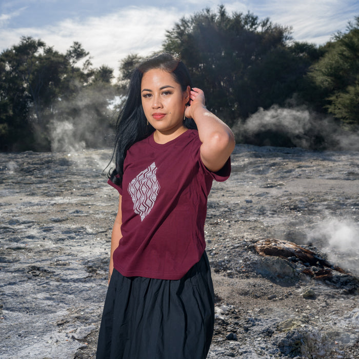 Taimana Print Tee - Burgundy