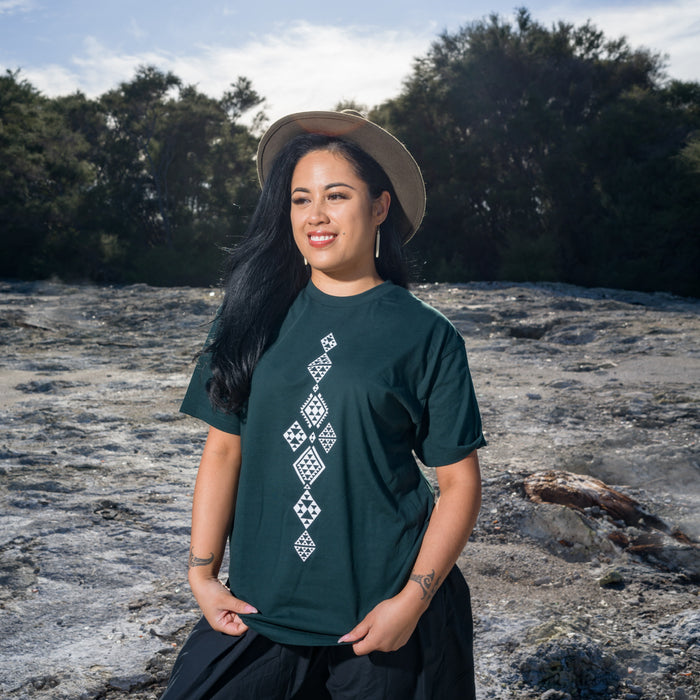 Taniko Waru Print Tee - Pine Green