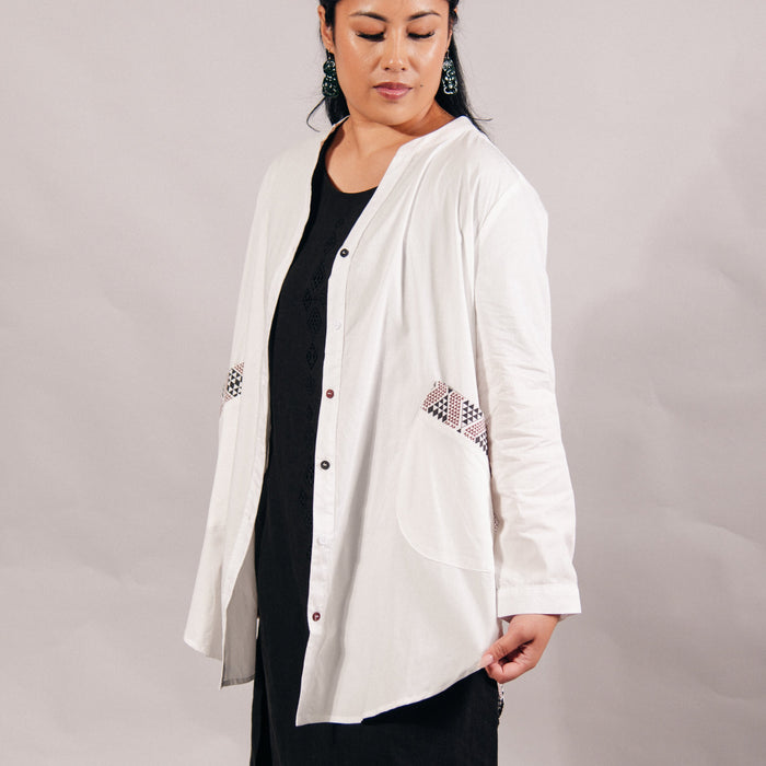 Waharua Kōpito Cotton Button Shirt - White
