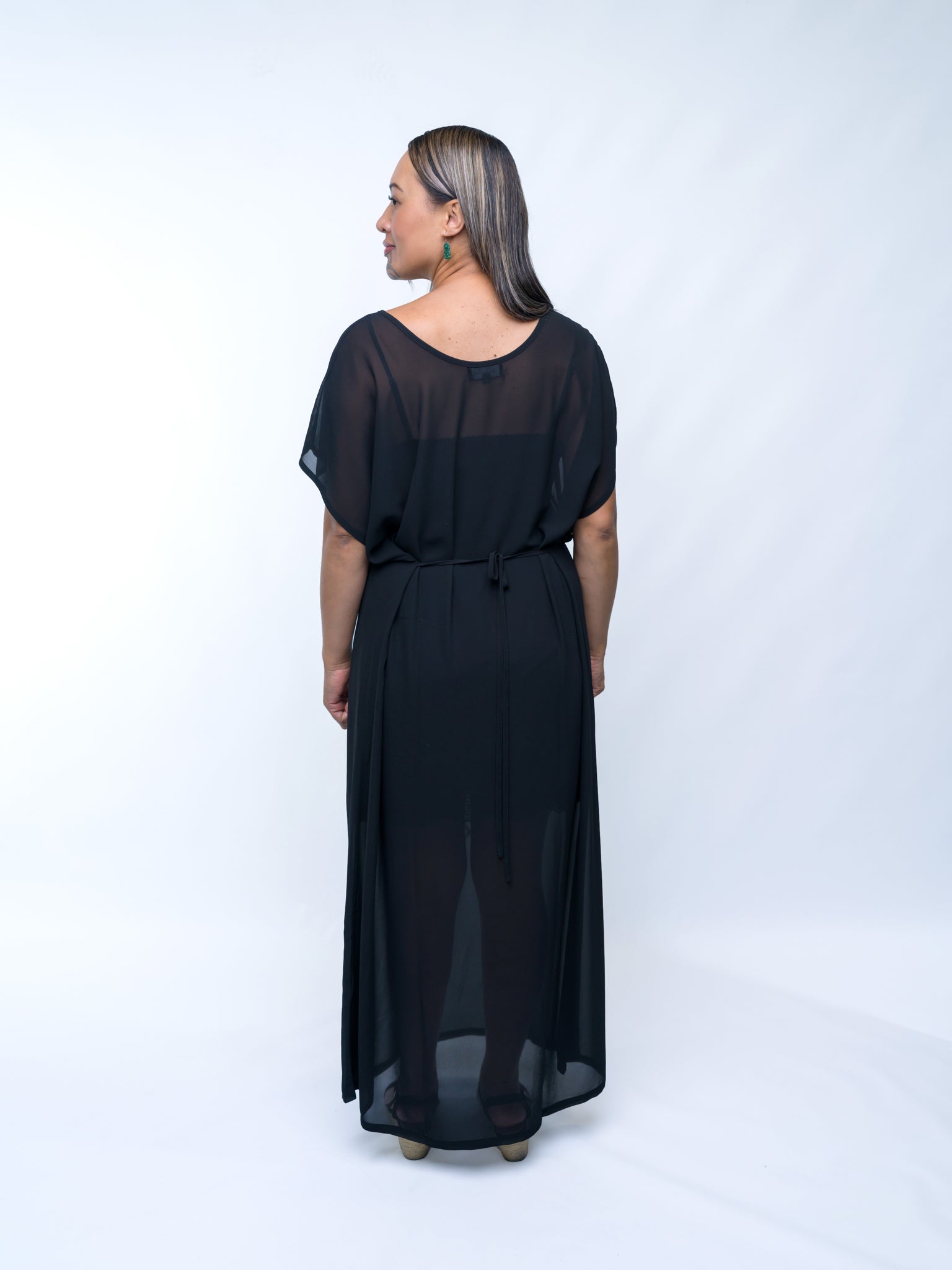Embroidered Taimana Chiffon Dress - Black