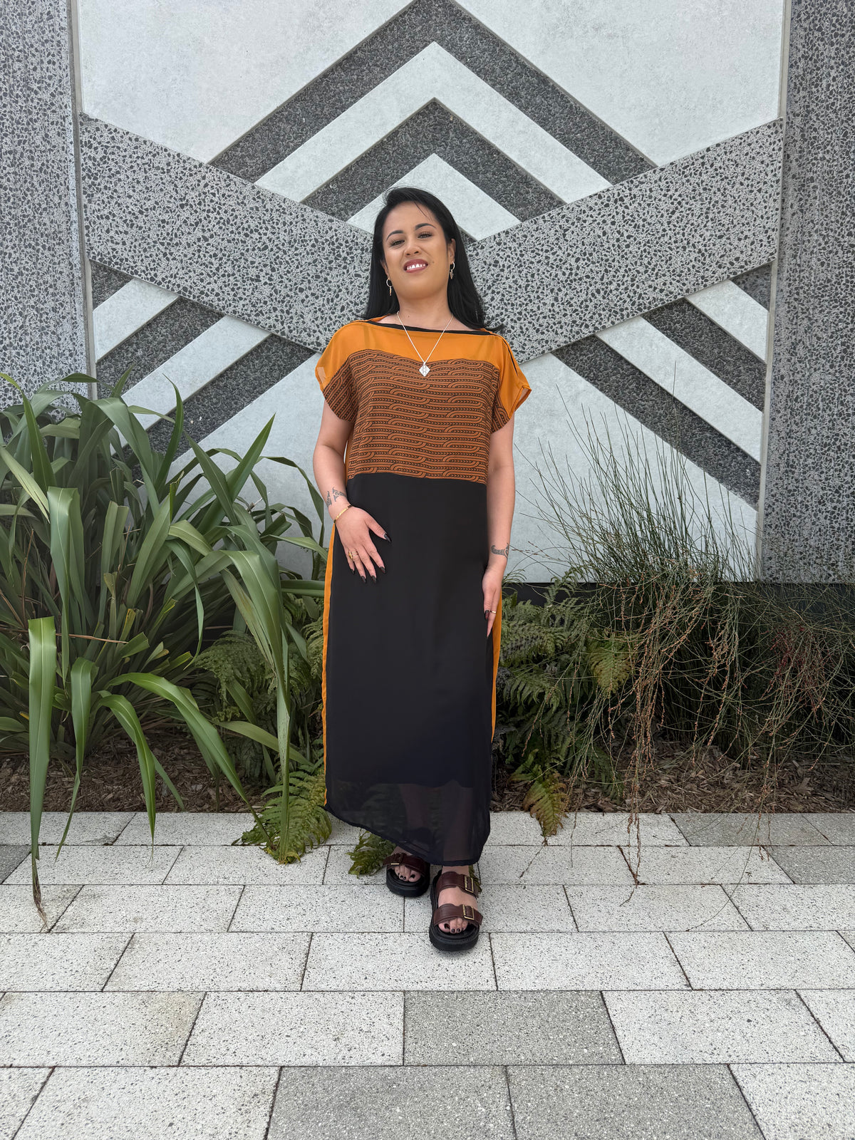 Whakarare dress - Copper + Black