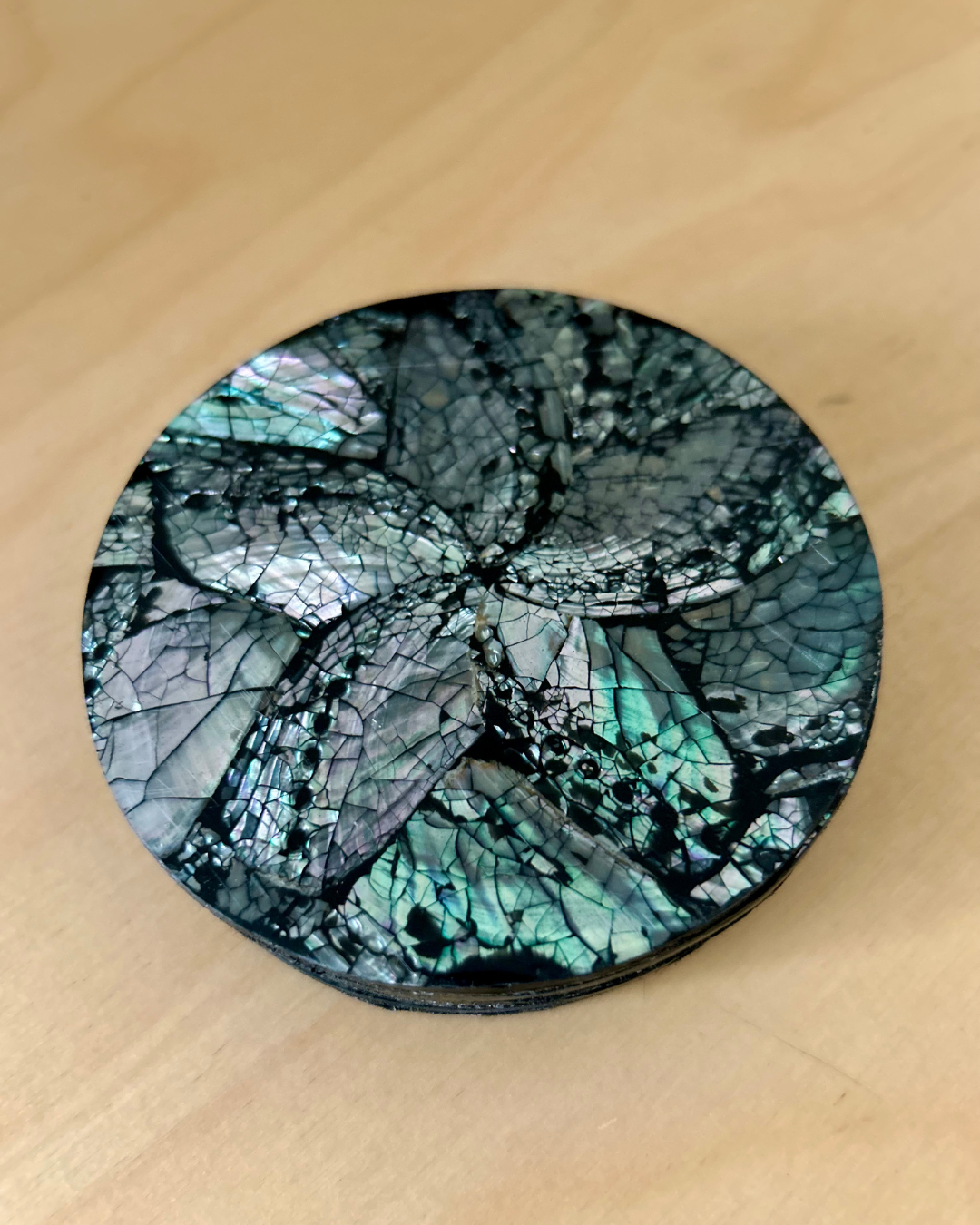 Paua Shell and Wood Coaster 4 Pack