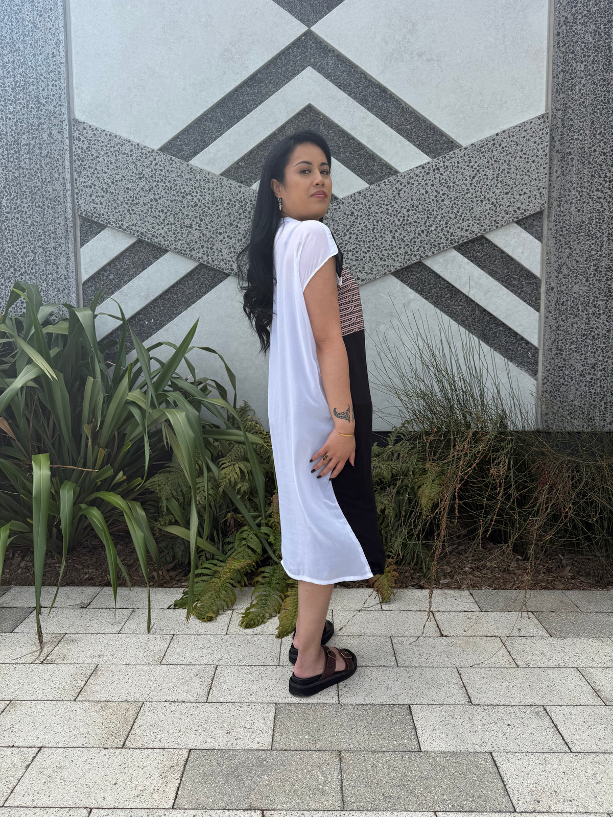 Whakarare dress - Blush + White + Black