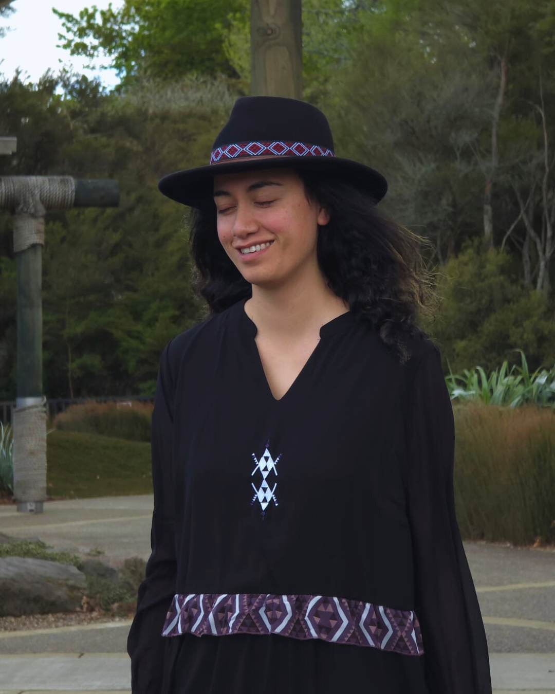 Rangitāmiro Embroidery With Aonui Frill Panekoti - Black