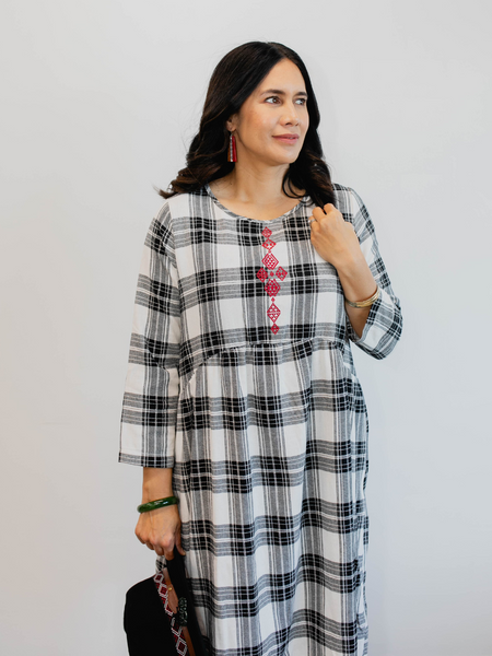 Tartan Pocket Dress - Black & White