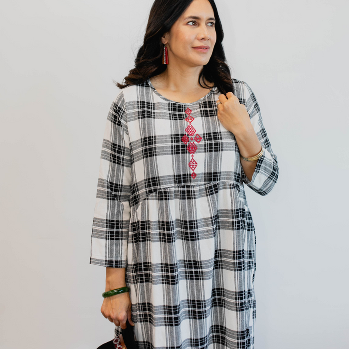 Tartan Pocket Dress - Black & White