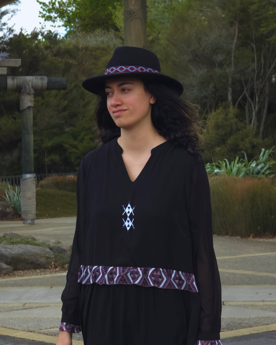 Rangitāmiro Embroidery With Aonui Frill Panekoti - Black