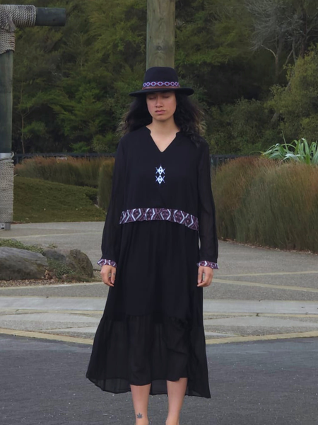 Rangitāmiro Embroidery With Aonui Frill Panekoti - Black