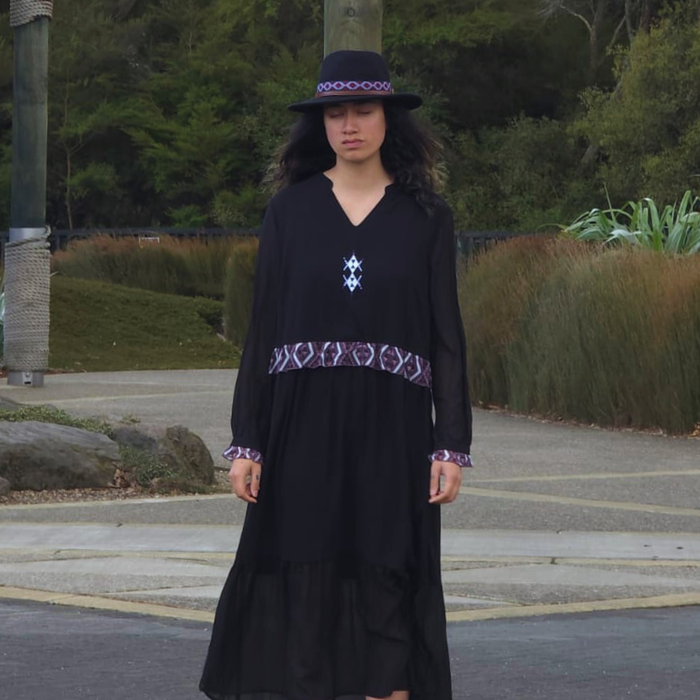 Rangitāmiro Embroidery With Aonui Frill Panekoti - Black
