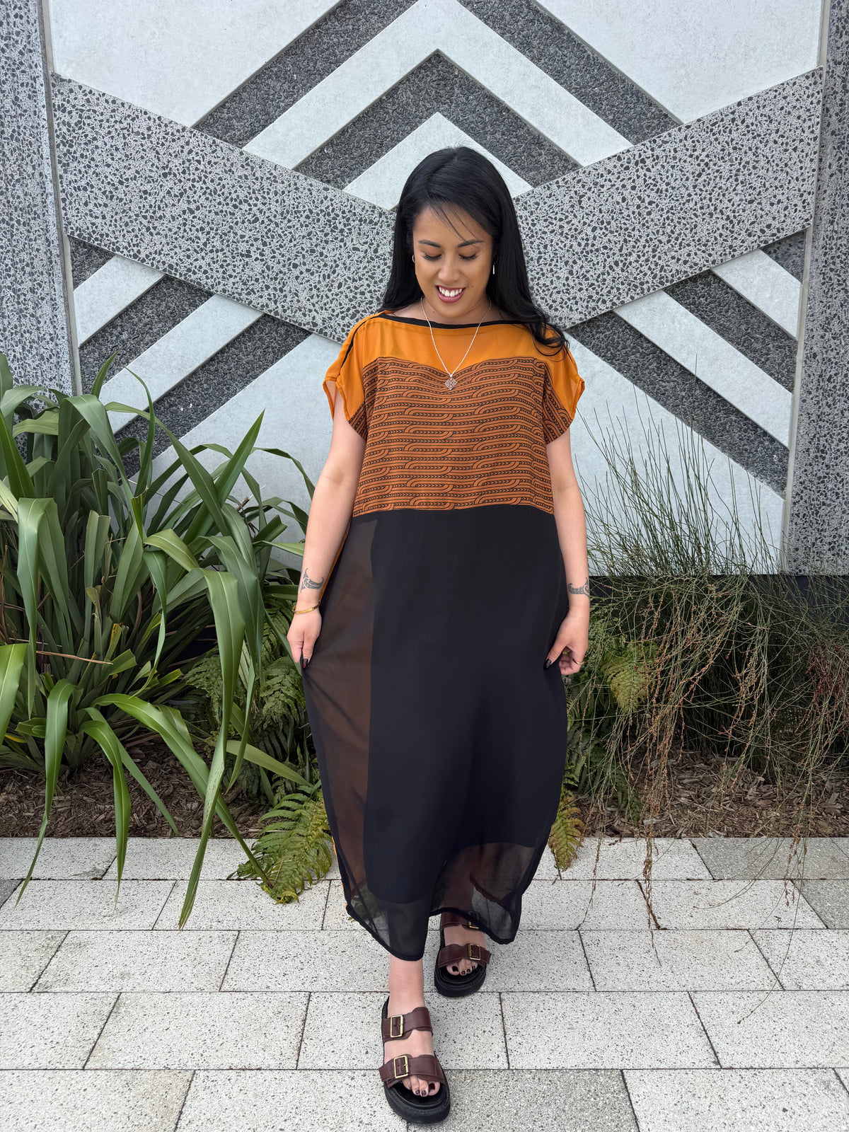 Whakarare dress - Copper + Black