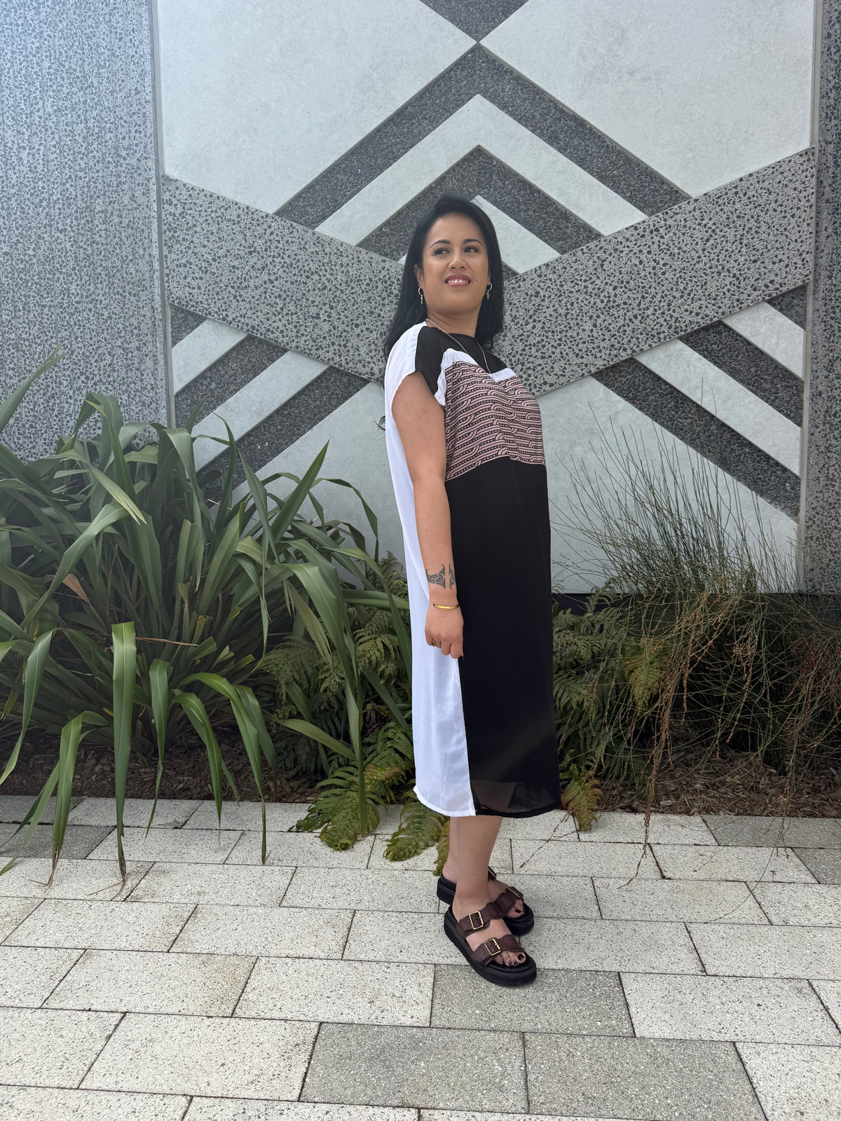 Whakarare dress - Blush + White + Black