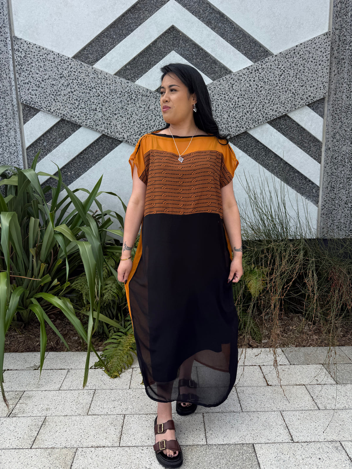 Whakarare dress - Copper + Black