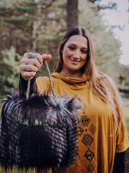 Black Ruru Faux Fur Bag