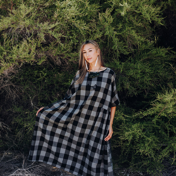 Tartan Short Sleeve Dress - Grey & Black