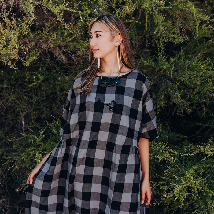 Tartan Short Sleeve Dress - Grey & Black