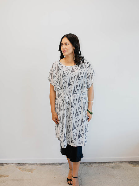 Ngaru Print Dress - White