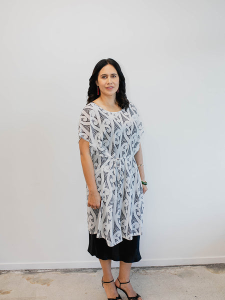 Ngaru Print Dress - White