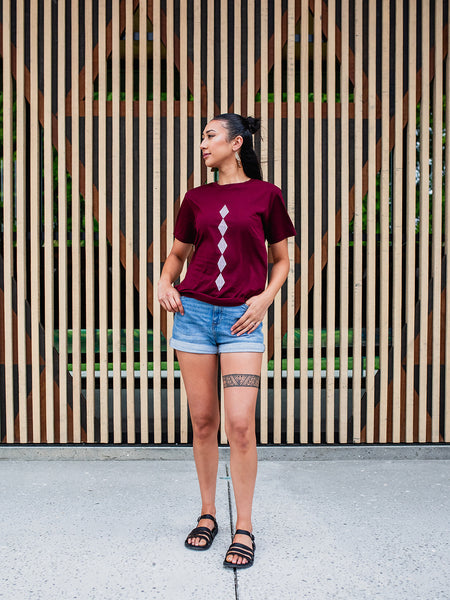 Whakarare Print Tee - Burgundy