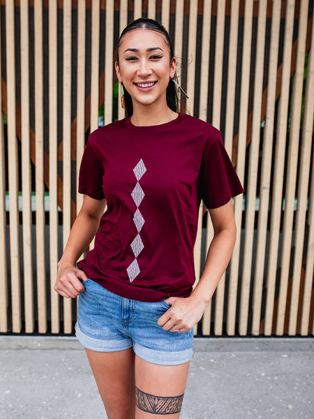 Whakarare Print Tee - Burgundy