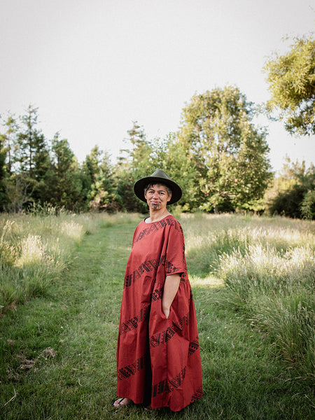 Waharua Kōpito Short Sleeve Dress - Rust