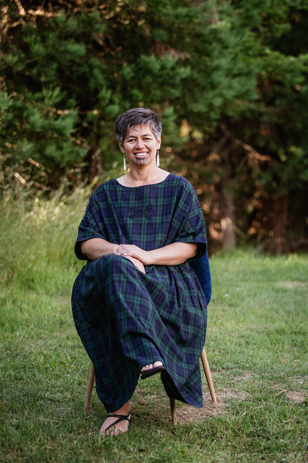 Rangitāmiro Tartan Short Sleeve Dress - Navy &amp; Green