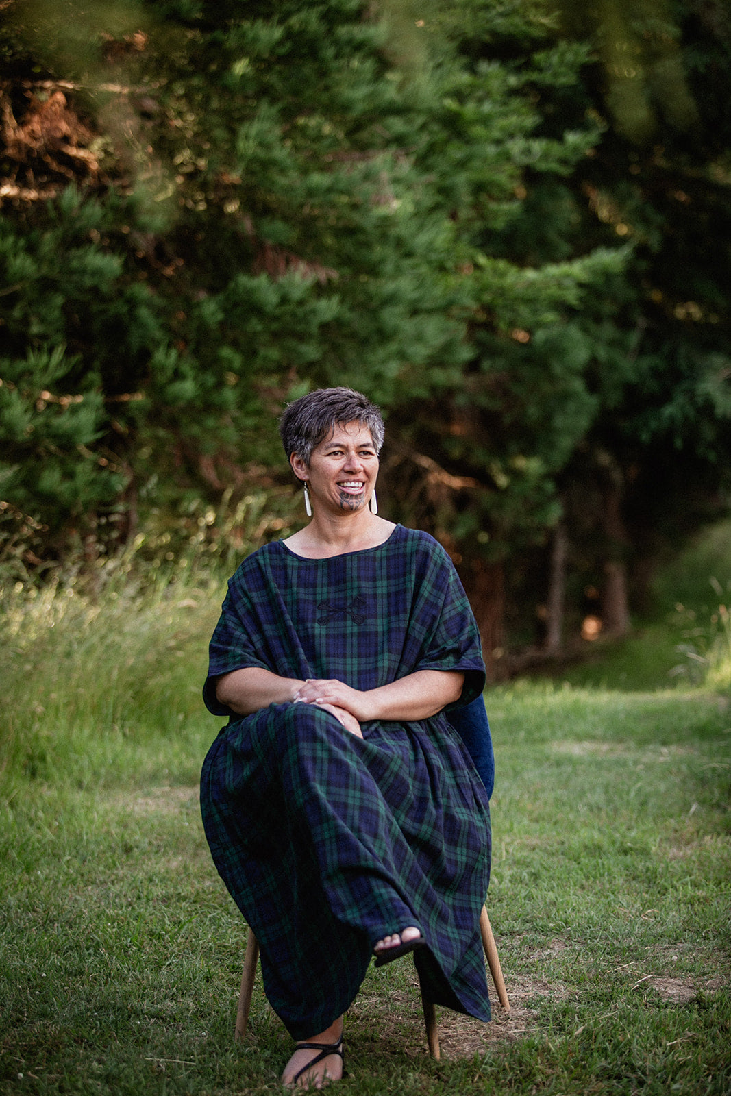 Rangitāmiro Tartan Short Sleeve Dress - Navy &amp; Green