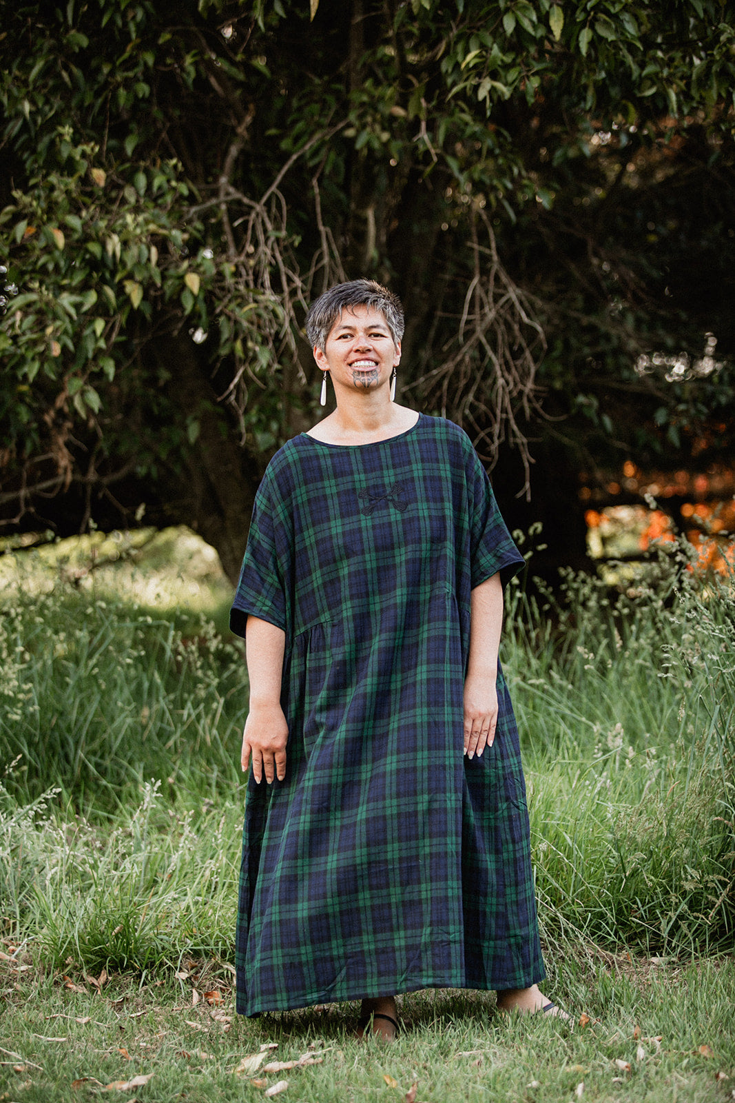 Rangitāmiro Tartan Short Sleeve Dress - Navy &amp; Green