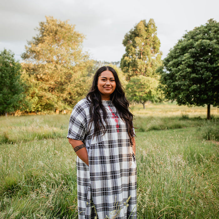 Tartan Short Sleeve Dress - Black & White