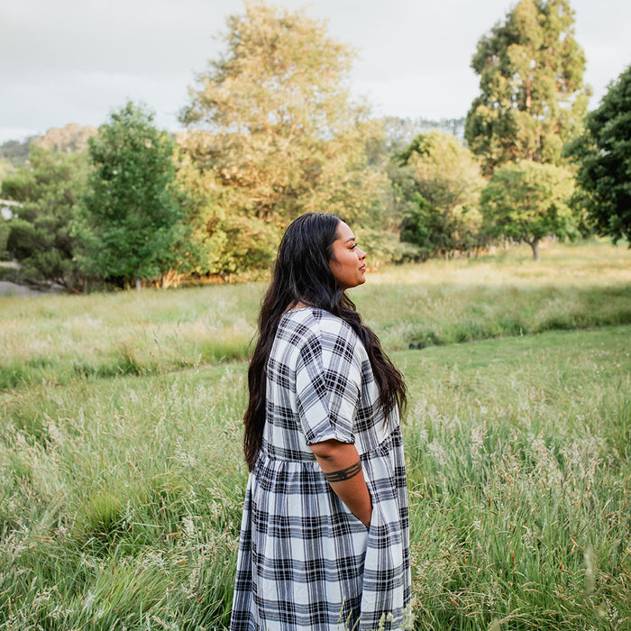 Tartan Short Sleeve Dress - Black & White