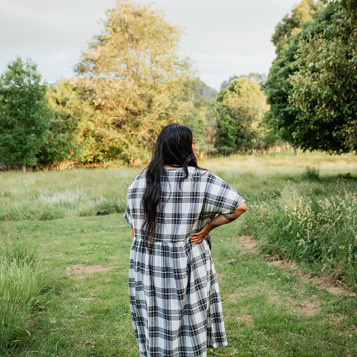 Tartan Short Sleeve Dress - Black & White