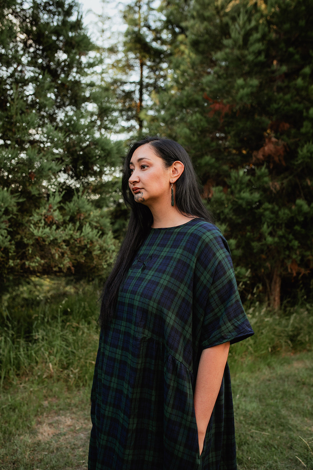 Rangitāmiro Tartan Short Sleeve Dress - Navy &amp; Green