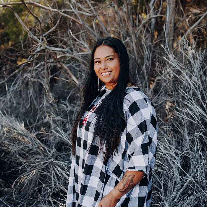 Rangitāmiro Tartan Short Sleeve Dress - White & Black