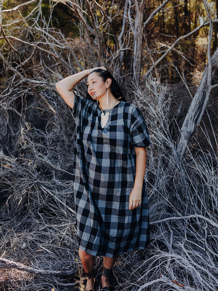 Tartan Short Sleeve Dress - Grey & Black