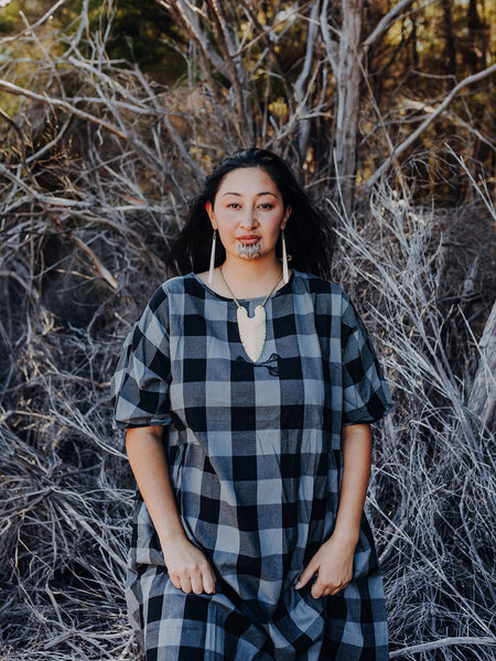 Tartan Short Sleeve Dress - Grey & Black