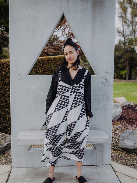 Niho Taniwha Jumpsuit - White & Black