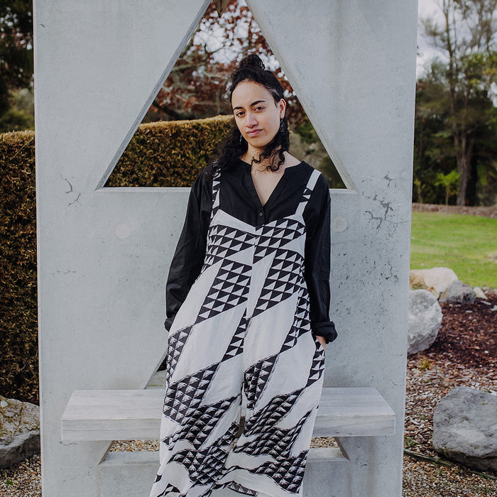 Niho Taniwha Jumpsuit - White & Black