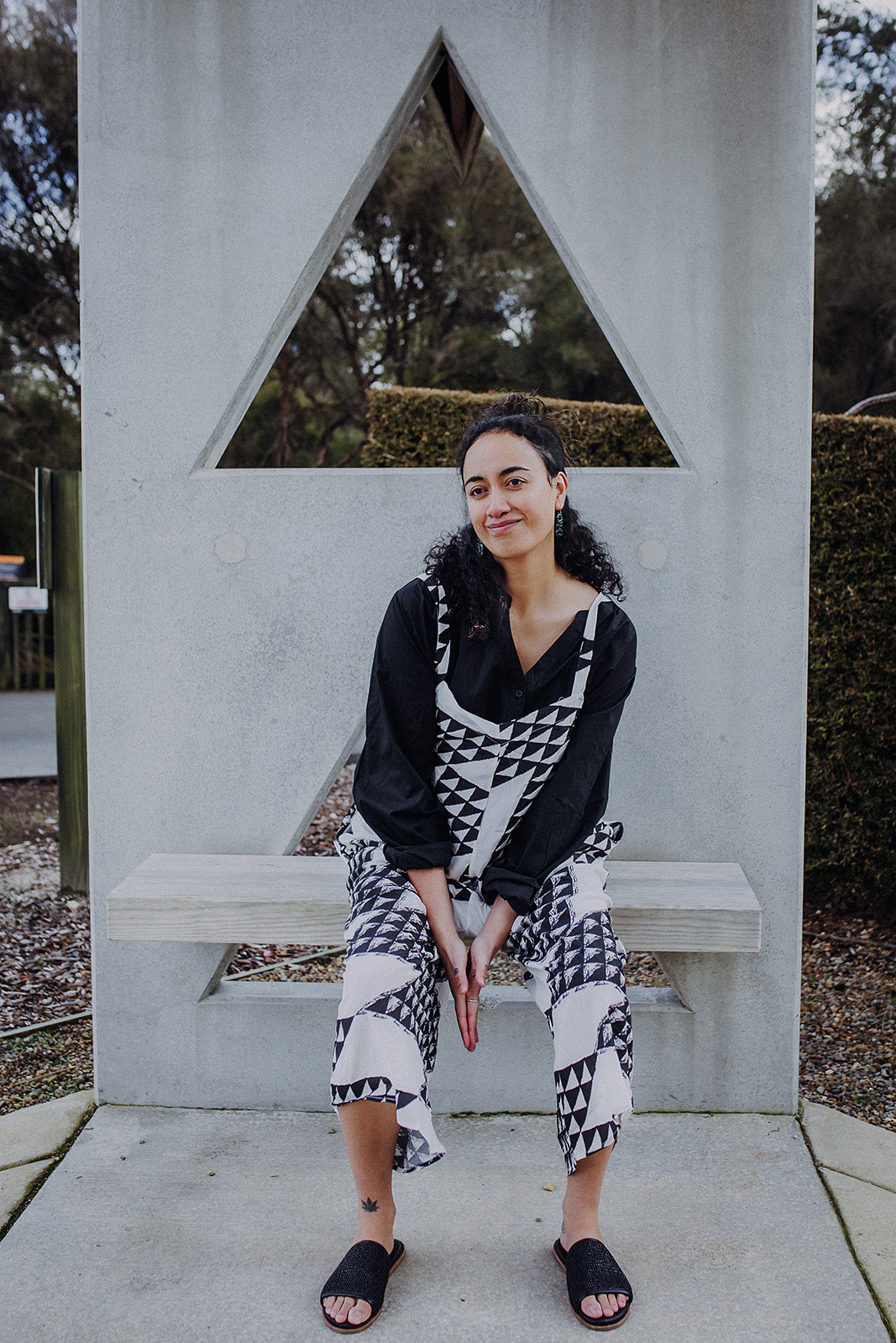 Niho Taniwha Jumpsuit - White &amp; Black