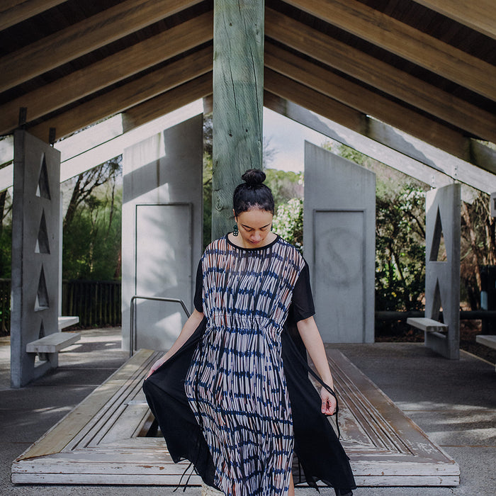 Piupiu Print Long Dress with Drawstring