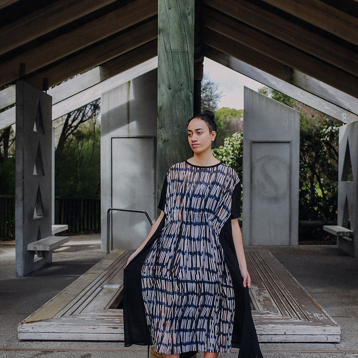 Piupiu Print Long Dress with Drawstring