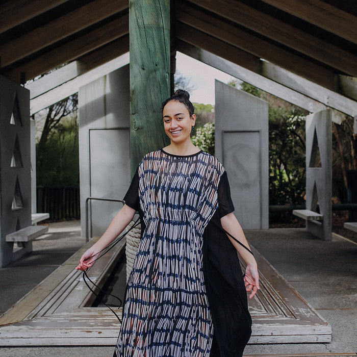 Piupiu Print Long Dress with Drawstring