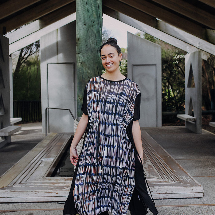 Piupiu Print Long Dress with Drawstring