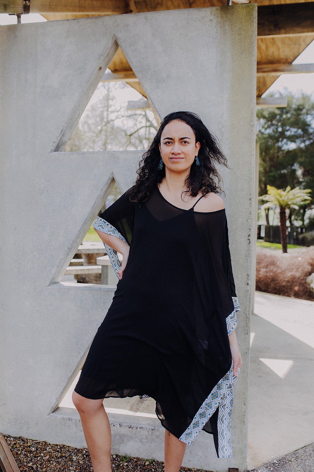 Aonui Kaftan - White, Mustard &amp; Aqua Border