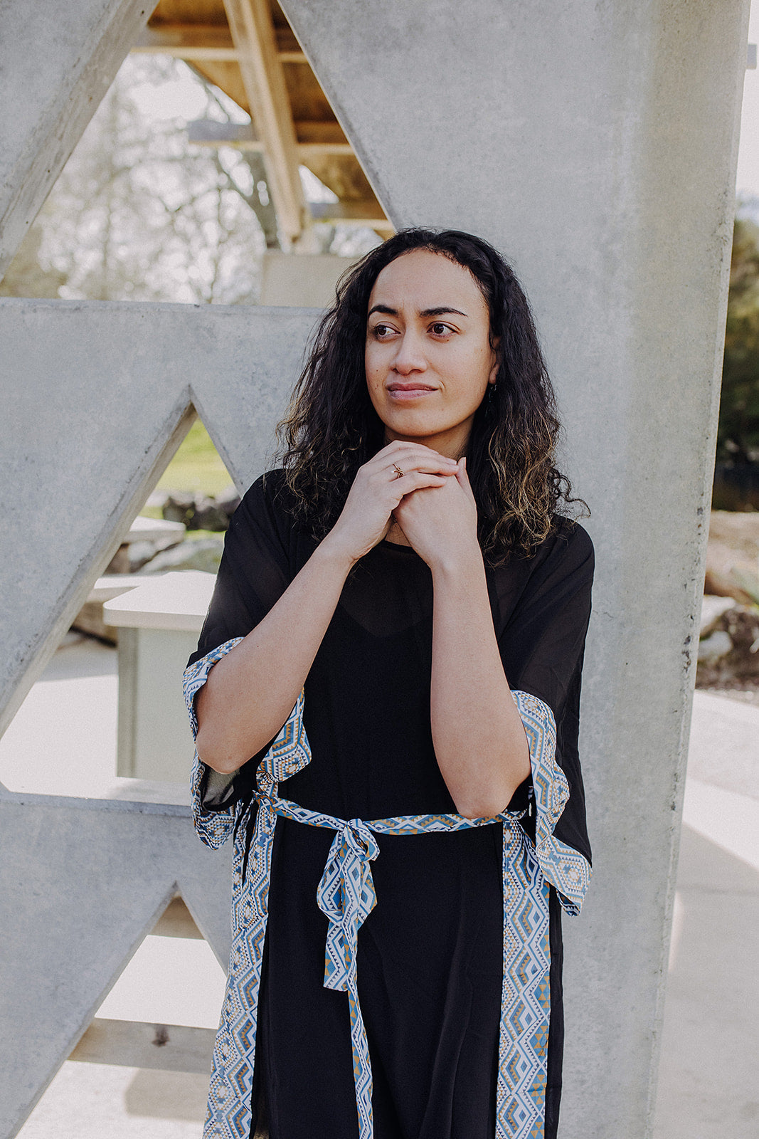 Aonui Kaftan - White, Mustard &amp; Aqua Border