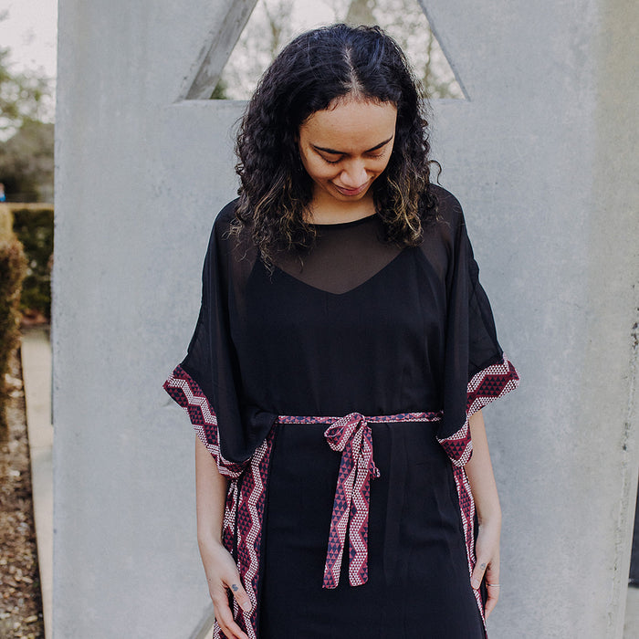Waharua Kōpito Kaftan - Maroon & White Border
