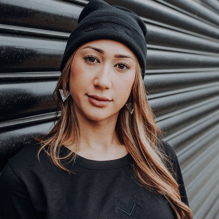 Embroidered Taniko Hou Beanie - Black