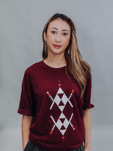 Rangitāmirona Print Tee - Burgundy